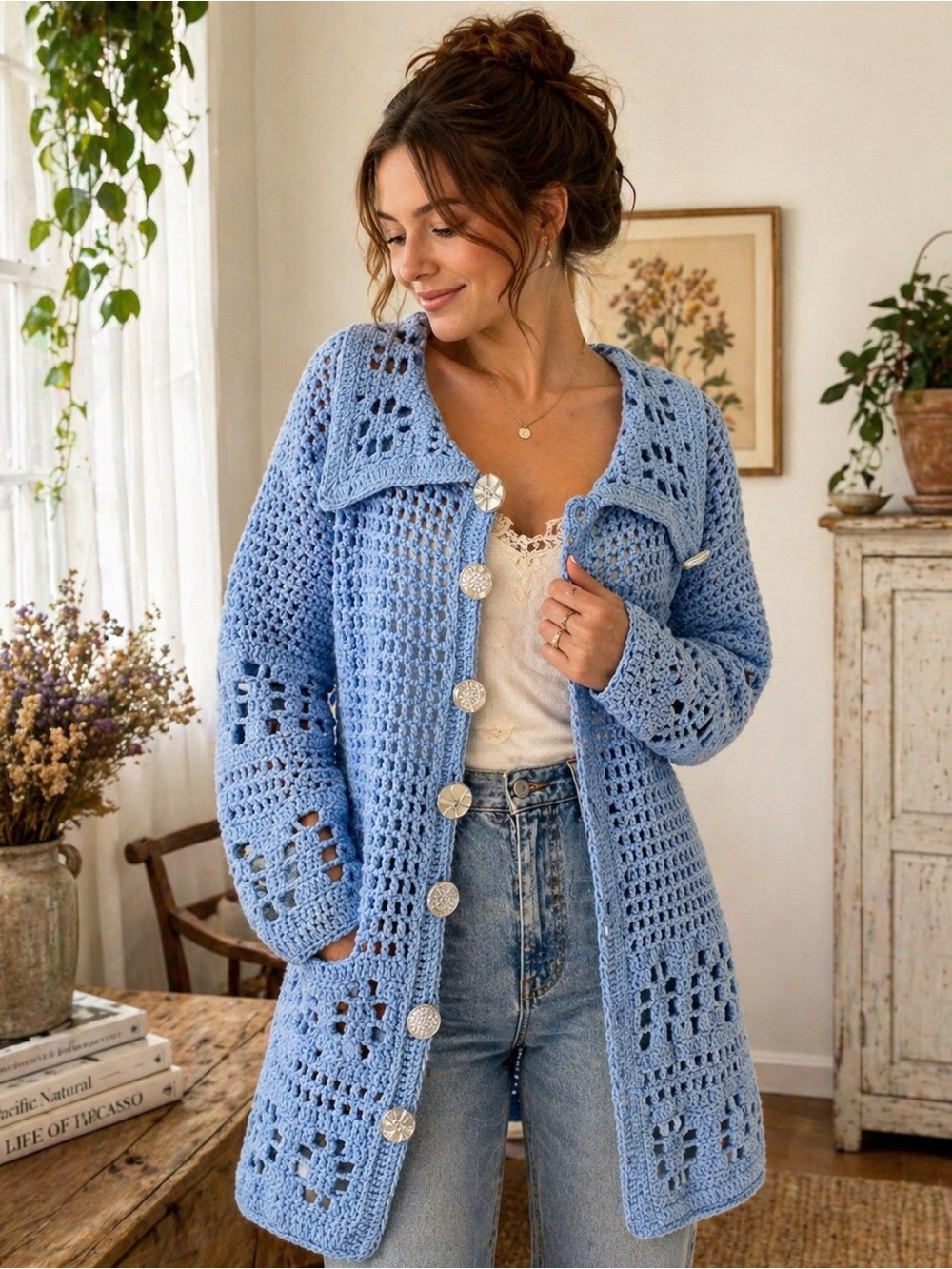 Baby Blue Crochet Cardigan